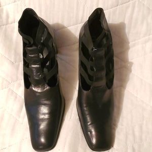 Black Leather Ankle Shoe Boot